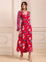 Buy Love & Roses Red Petite V-Neck Ruffle Midi Dress