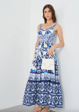 All-Over Print Strappy A-Line Maxi Dress