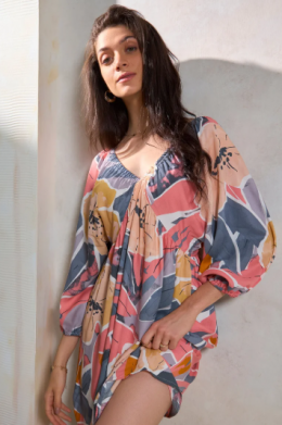 Viscose Relaxed Brunchwear Fit V-Neck Dresses for Women