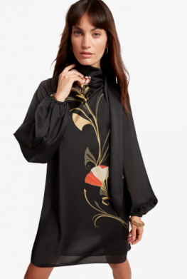 Neck Tie Printed Mini Dress