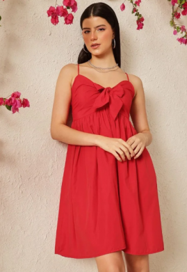 Red Cotton Fit & Flare Dress for Women