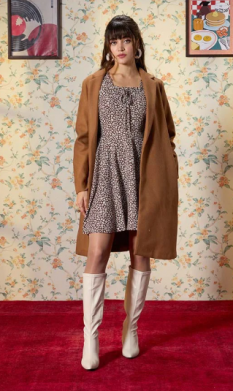 Virgio Floral Printed Square Neck Puff Sleeve Tie Up Fit & Flare Dress