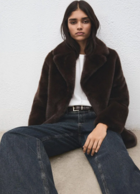 Faux fur effect coat with lapels