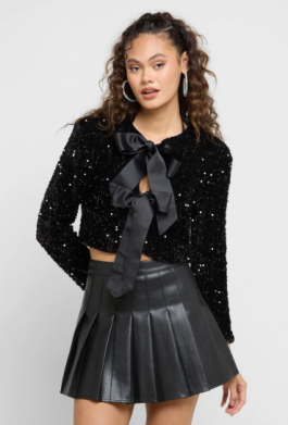 Bow Tie Up Sequin Jacket