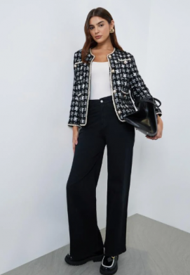 Patterned Knit Jacket with Pearl Buttons