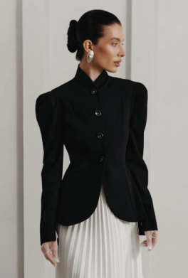 Flared blazer with voluminous sleeves