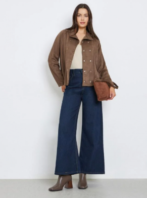 Brown Suede Look Buttoned Jacket