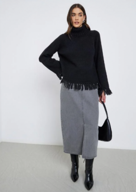 Styli Black Fringe Hem Sweater