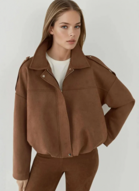 Soft Textured Suede Bomber Jacket