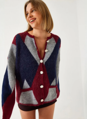 LUCCI Buttoned Geometric Pattern Cardigan