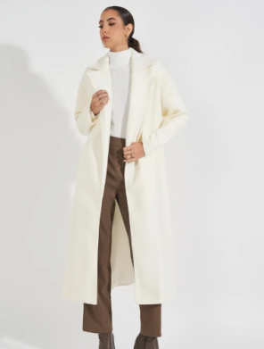 Oversized Midi Length Belted Wool Like Coat