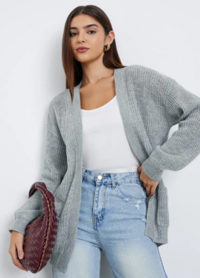 Styli Grey Longline Front Open Cardigan