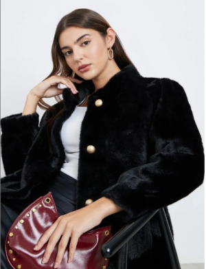 Black Faux Fur Longline Coat