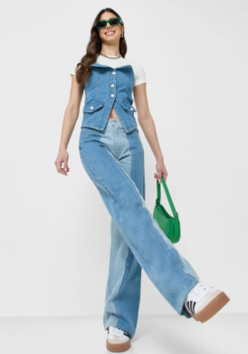 Mid Rise Colorblock Wide Leg Jeans