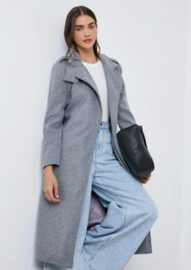 Styli Women Grey Regular Fit Midi Coat