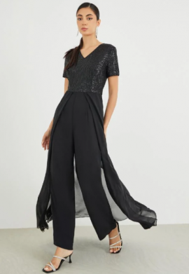 Embellished Sequins Wide Leg Jumpsuit