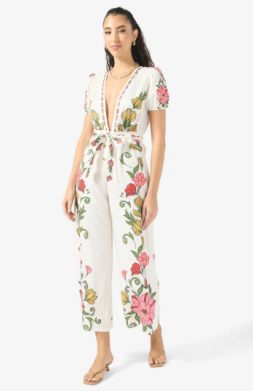 Floral Print Plunge Neck Jumpsuit