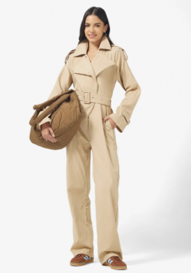 Trench Coat Style Belted Jumpsuit