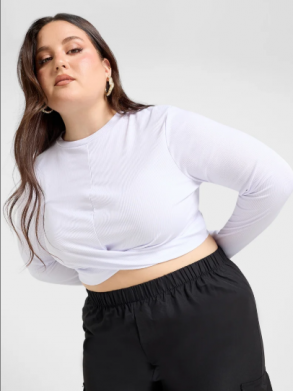 Slim Fit Viscose Crew Neck Cropped Blouse
