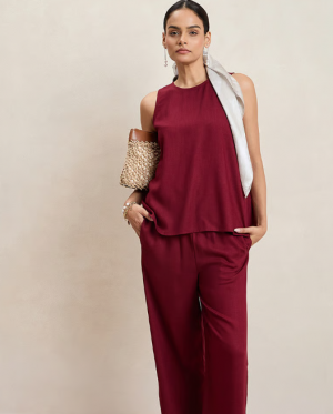 Solid Round Neck Top and Pants Co-Ords
